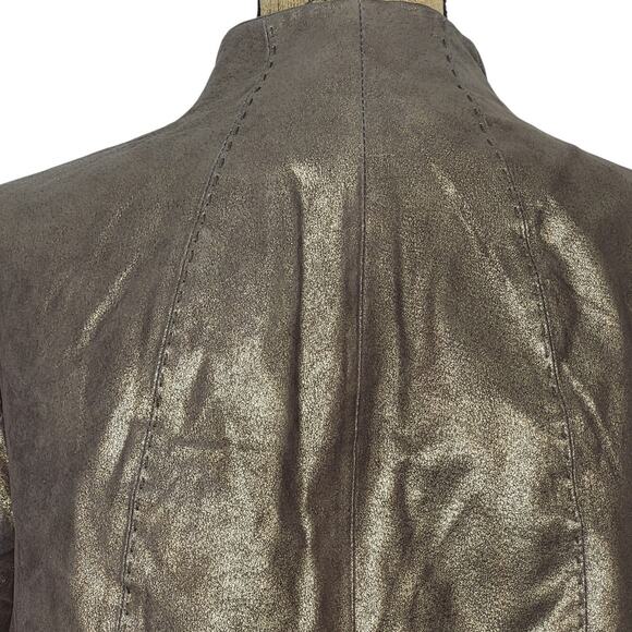 Coldwater Creek Brown Gold Shimmer Suede Leather Zip Up Western Jacket Size Med - Picture 8 of 12